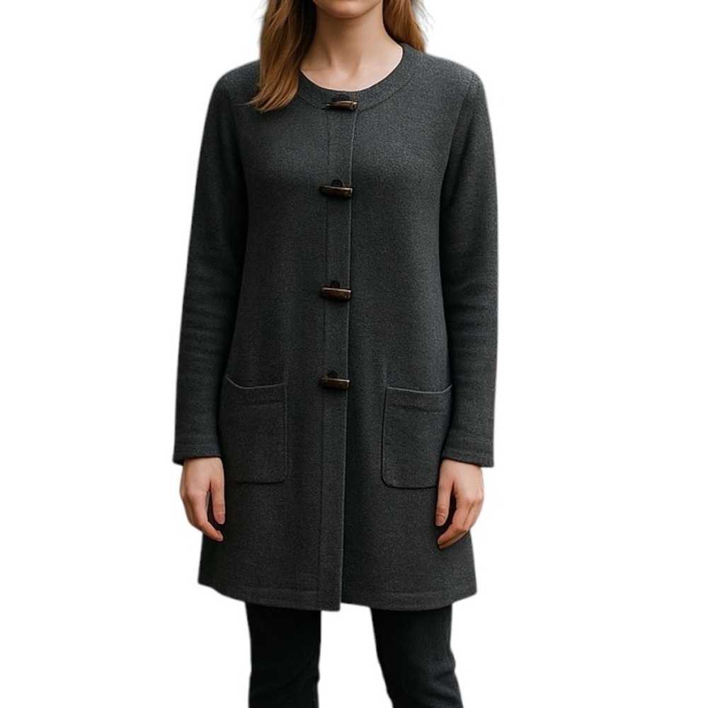Ellen Tracy Wool Blend Sweater Duster Grey